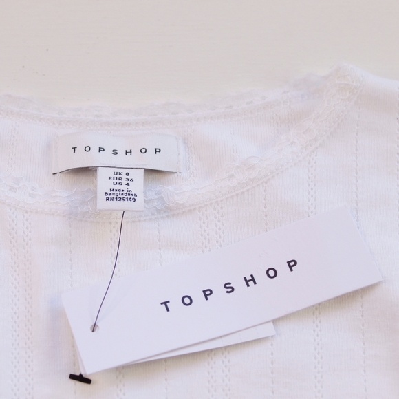 TOPSHOP Ribbed Long Sleeve Pointelle Crop Top - Picture 5 of 6